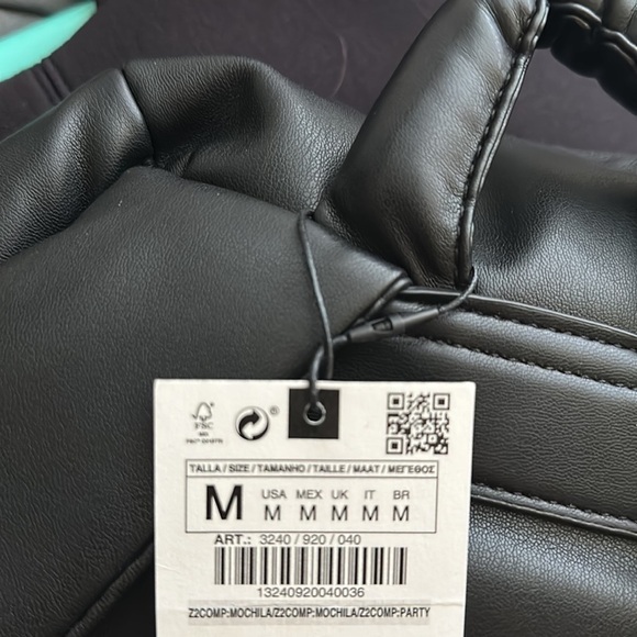 NWT. Zara Black Soft Quilted Backpack. main image 4